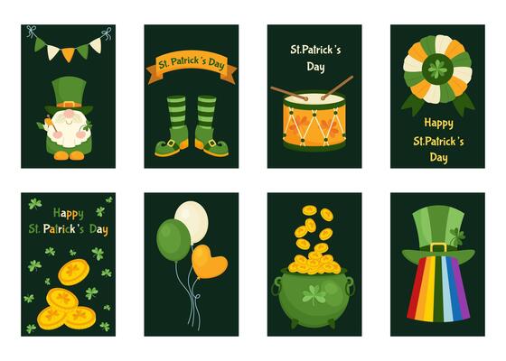 Set of cute cards for St. patrick's day. traditional elements of the holiday. Illustration for postcard, poster, flyer, cover, sticker.