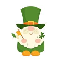 Cute leprechaun for St. Patrick's Day. Cute gnome with Irish flag and shamrock. Illustration of a little man on white background. vector