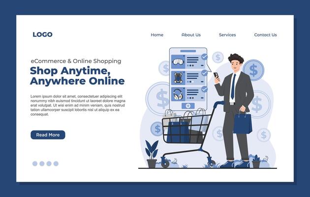 Shopping online, website landing page design template. online shopping concept ecommerce