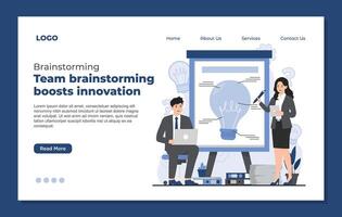 Teamwork and brainstorming landing page template. team brainstorming concept idea vector