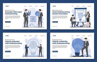 team brainstorming concept idea brainstorming, teamwork, brainstorming. Landing page template. vector