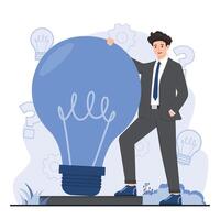 team brainstorming concept idea Businessman with big lightbulb. Idea concept. illustration vector