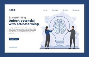 team brainstorming concept idea. Landing page template for website and mobile website development. vector