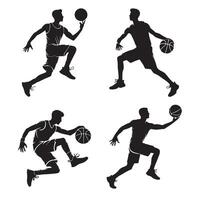 Set of silhouettes of basketball players, isolated on white background vector