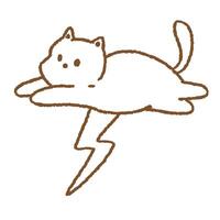 Jumping Cat with Lightning Japanese Style Line Illustration vector