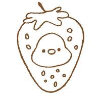 Cute Strawberry with Duckling Face Japanese Style Line Illustration vector