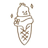 Duckling Ice Cream Cone Japanese Style Line Illustration vector