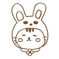 Cat with Bunny Hat and Collar Japanese Style Line Illustration vector