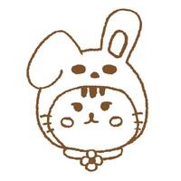 Cat with Bunny Hat and Floppy Ear Japanese Style Line Illustration vector