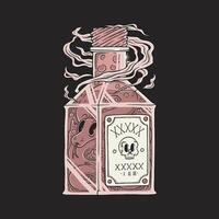 snake inside square bottle retro cartoon illustration vector