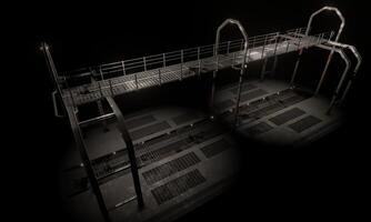 View of steel bridge and walkway in military base in dark scene photo