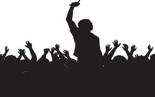 Silhouette of a man raising his hands in front of a crowd vector