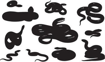 A set of black and white snakes and other animals vector