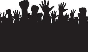 Silhouette of a crowd of people raising their hands vector