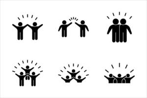 icon set of group of happy people, fun team, party, feelings of joy expression, illustration on white background. vector