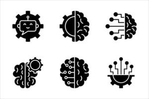 Set of artificial intelligence icons. Contains machine learning, data science, virtual assistant, technology, Turing test, on white background. vector