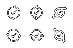 Checking process linear icon set. Successfully checked. Check mark with circle arrows. illustration on white background vector
