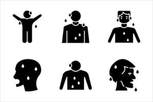 Icon set of Sweating Person with Sweat Drops, illustration on a white background. vector