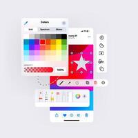 Markup menu when editing a picture in a phone. Mobile app interface with drawing tools and color palette. Color picker and illustration tools. illustration vector