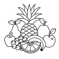 Fruits drawn by a line on a white background. vector