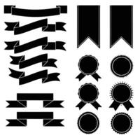Ribbons black silhouette set. Glyph background banner. ribbon blank template different shape. Decorative retro flag, tape for text, price tag, sale label. vector
