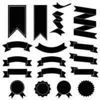 Ribbons black silhouette set. Glyph background banner. Simple ribbon blank template different shape. Decorative retro flag, tape for text. vector