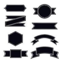 Ribbons black silhouette set. Glyph background banner. Simple ribbon blank template different shape. Decorative, tape for text, price tag, sale label. vector