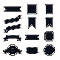 Ribbons black silhouette set. Glyph background banner. Simple ribbon blank template different shape. Decorative retro flag, tape for text, price tag, sale label. vector