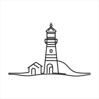 Single one line Continuous one simple single abstract line drawing of lighthouse icon in silhouette on a white background black silhouette white background vector