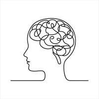 Single one line Brain continuous one line drawing silhouette on white background vector