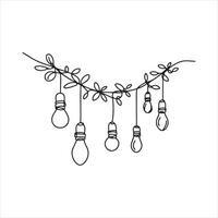 Single one line Festoon, garland with bulbs drawing with one editable continuous line. silhouette on white background vector