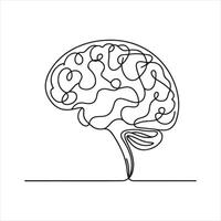 Single one line Brain continuous one line drawing silhouette white background vector