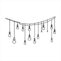 Single one line Festoon, garland with bulbs drawing with one editable continuous line. silhouette white background vector