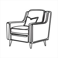 Single one line Armchair in continuous line art drawing style. Upholstered armchair with a pillow black linear sketch isolated on white background black silhouette on white background vector