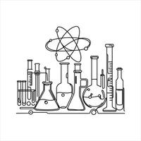 Single one line Lab experiment tools in continuous single one line art drawing silhouette on white background vector