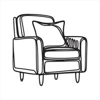 Single one line Armchair in continuous line art drawing style. Upholstered armchair with a pillow black linear sketch isolated on white background silhouette white background vector