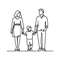 Single one line Happy family in continuous line art silhouette white background vector