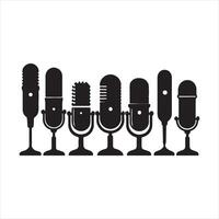 Single one line A line of podcast and music microphones silhouette on white background vector