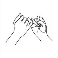 Single one line Single line one line art Hand drawn pinky promise concept line art silhouette on white background vector