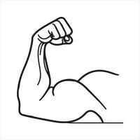 Single one line Arm shows bicep fist silhouette white background vector