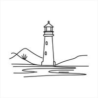 Single one line Continuous one simple single abstract line drawing of lighthouse icon in silhouette on a white background black silhouette on white background vector
