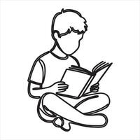 Single one line Boy studying with reading book silhouette on white background vector