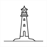 Single one line Continuous one simple single abstract line drawing of lighthouse icon in silhouette on a white background silhouette white background vector