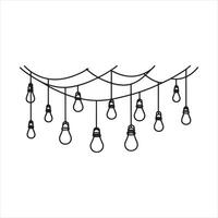 Single one line Festoon, garland with bulbs drawing with one editable continuous line black silhouette on white background vector