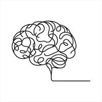 Single one line Brain continuous one line drawing black silhouette on white background vector