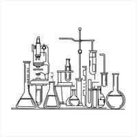 Single one line Lab experiment tools in continuous single one line art drawing black silhouette on white background vector