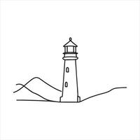 Single one line Continuous one simple single abstract line drawing of lighthouse icon in silhouette on a white background silhouette on white background vector