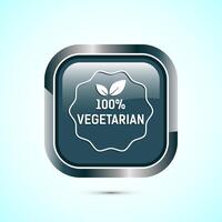 100 percent vegetarian icon design illustration, Vegan product label badge, Gray color square button design vector