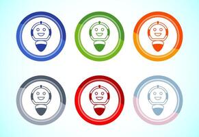 AI assistant icon illustration. Digital or virtual assistant sign, Robot icon, 6 color button design vector