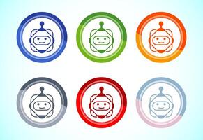 AI assistant icon. Digital or virtual assistant sign, Robot icon, 6 color button vector